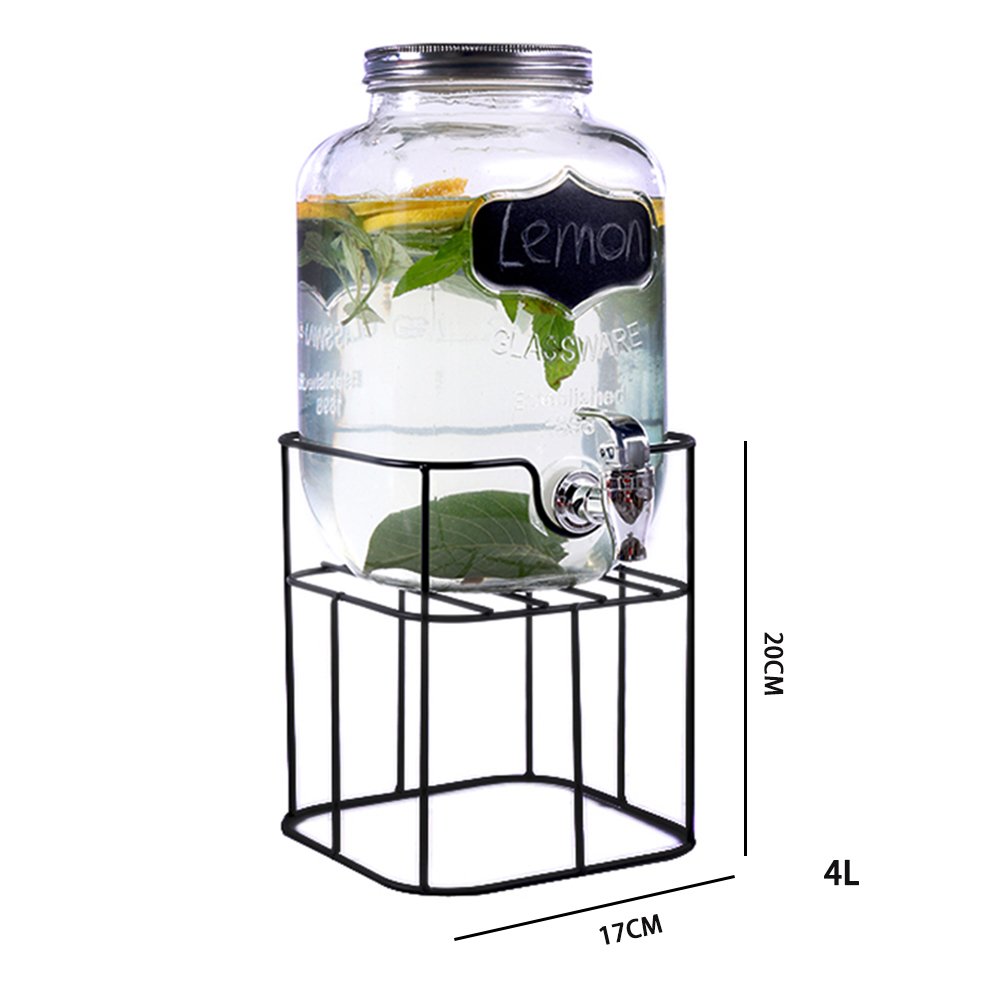 Clear Glass Beverage Dispenser with Embossed Logo 4L/5L/8L Juice Water Tap for BBQ Party Food Use Drink Dispenser