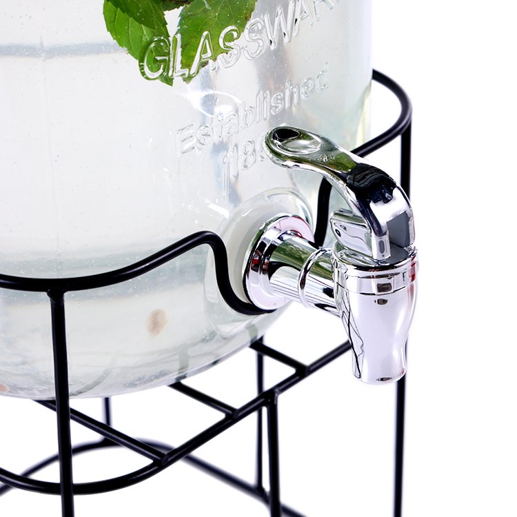 Clear Glass Beverage Dispenser with Embossed Logo 4L/5L/8L Juice Water Tap for BBQ Party Food Use Drink Dispenser