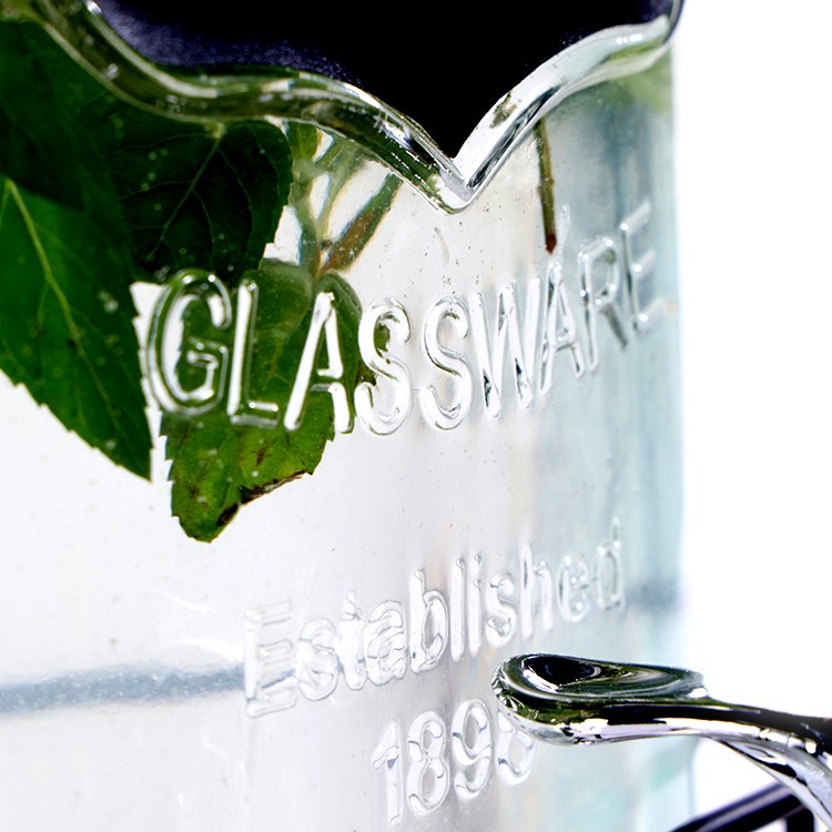 Clear Glass Beverage Dispenser with Embossed Logo 4L/5L/8L Juice Water Tap for BBQ Party Food Use Drink Dispenser