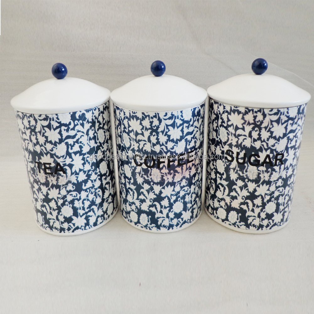 Tea Coffee and Sugar Storage Jar with beautiful Flower Printing Design Kitchen Storage Jar or Canister