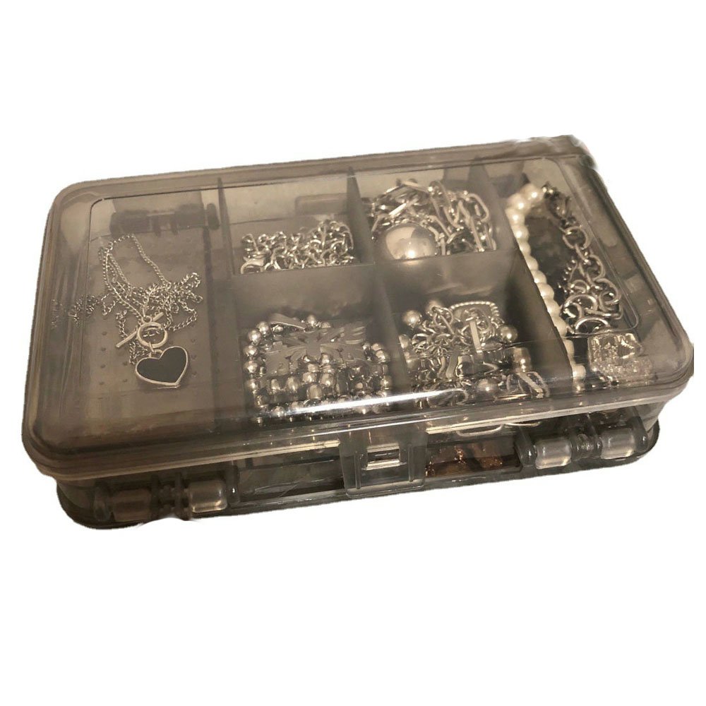 Fashion Double-layer Thickened Compartment Portable Jewelry Box Plastic Transparent Storage Box Mini White Storage Box