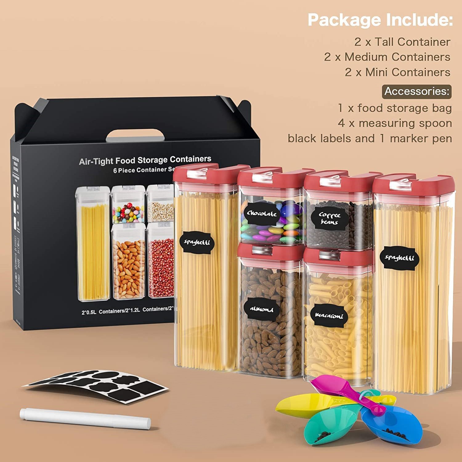 Plastic Sugar Flour Dry Food Cereal Kitchen Organizers Food Storage Containers Storage Box Sets 7 Pack