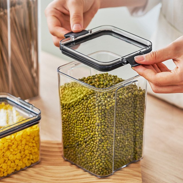 Home made in China kitchen rectangle transparent clear plastic airtight dry cereal food storage containers set