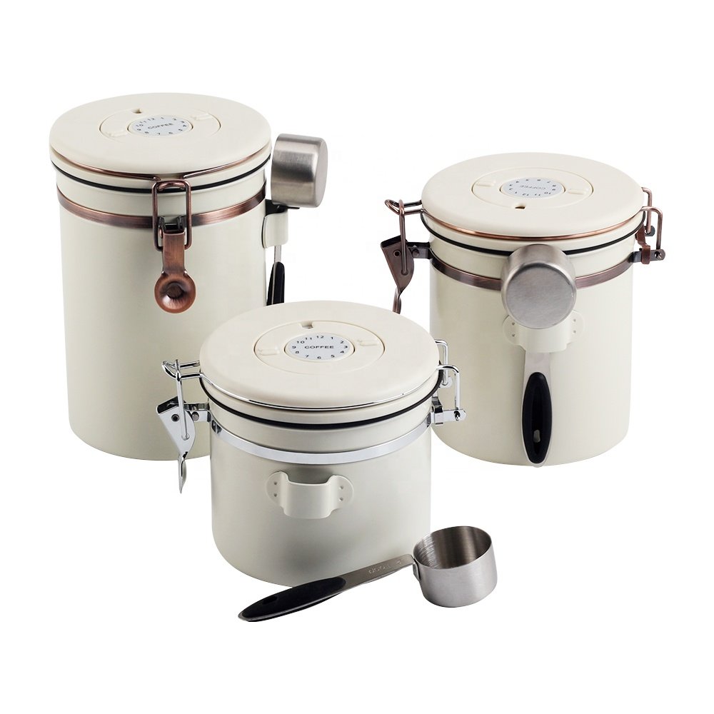 Coffee Storage - Stainless Steel Tea and Sugar Containers - Canisters w/Date-Tracker, CO2 Valve