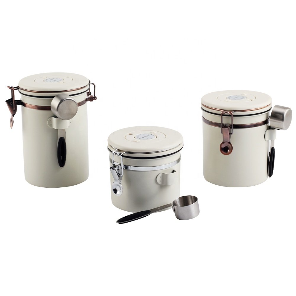 Coffee Storage - Stainless Steel Tea and Sugar Containers - Canisters w/Date-Tracker, CO2 Valve