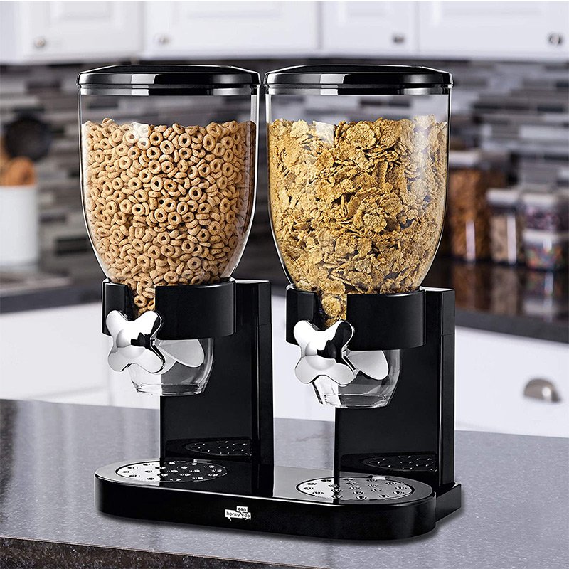 Kitchen Indispensable Dry Food Dispenser Chrome Single Weight and Double Control Breakfast Cereal Oatmeal Rice Bucket Storage