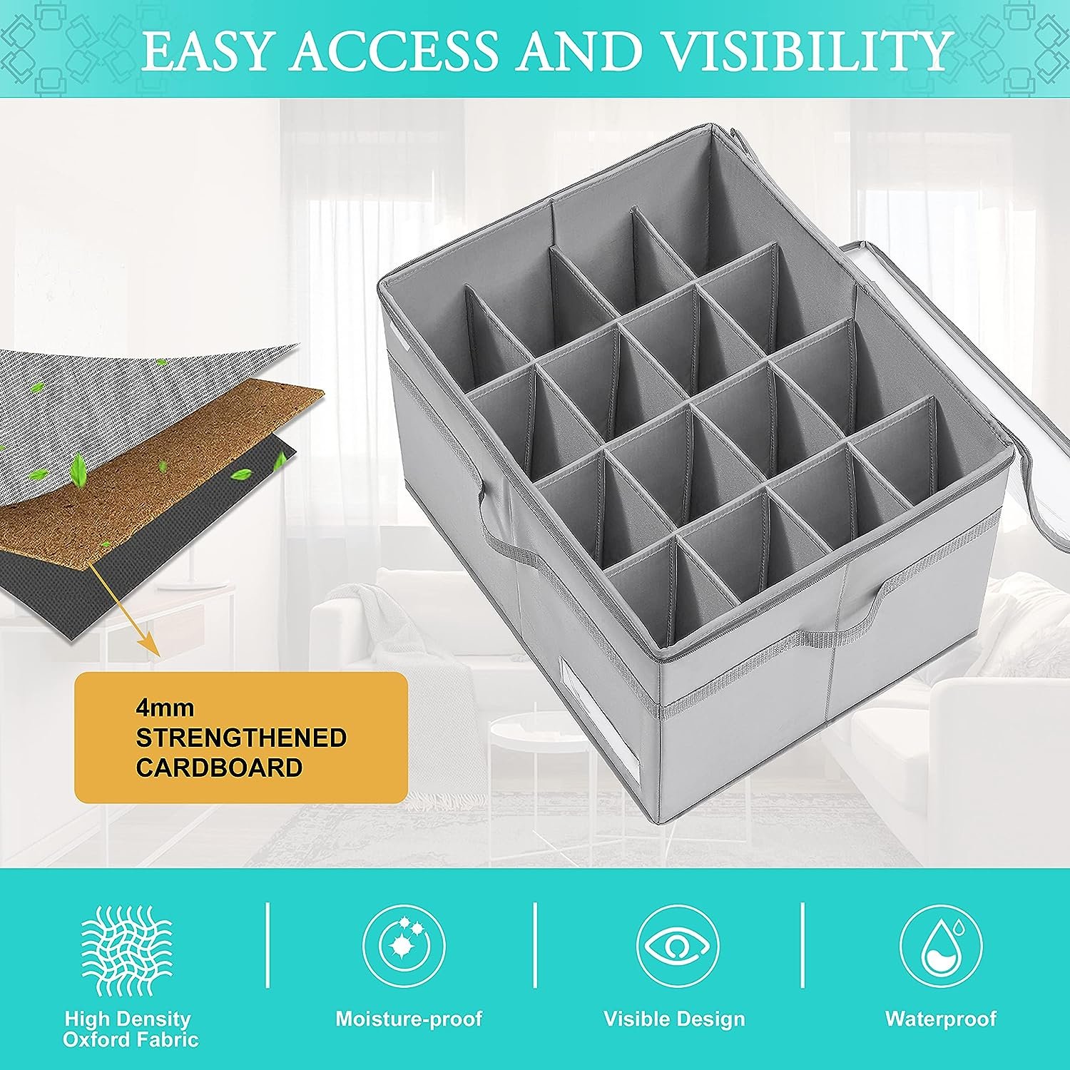 Multifunctional 16 Pairs Transparent Divided Show Classified Grids Organizer Basket Clear Foldable Shoe Storage Box With Zipper