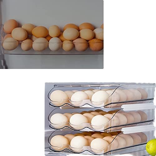 BPA free Stackable sturdy Plastic Rolling Egg storage box Tray Holder egg Box with lid storage for Refrigerator