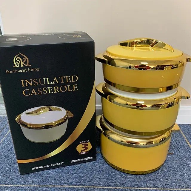 Heat preservation round kitchen container set for freshness preservation 1.5L+2L+2.5L Qatar Oman food warmer set casserole