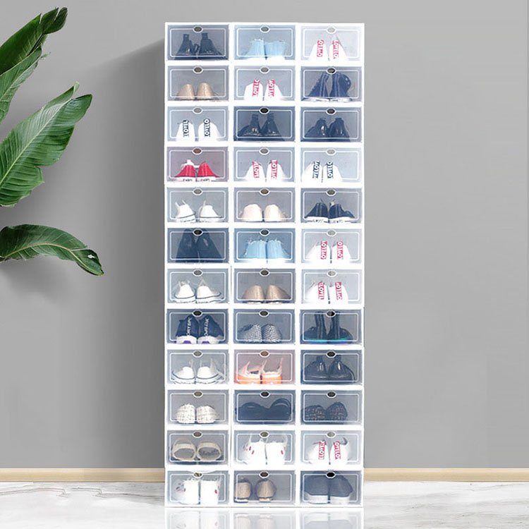 Wholesale Clear Plastic Sneaker Stackable Magnetic Shoe Storage Box Stackable Shoe Organizer