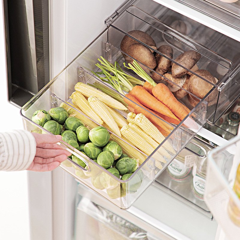 Clear Multifunctional Stackable Refrigerator Organizer Bins Kitchen Storage Container Handles Cabinets Shees Drawers Freezer