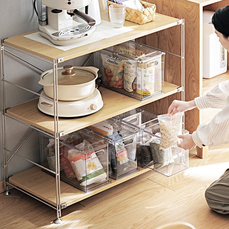 Clear Multifunctional Stackable Refrigerator Organizer Bins Kitchen Storage Container Handles Cabinets Shees Drawers Freezer