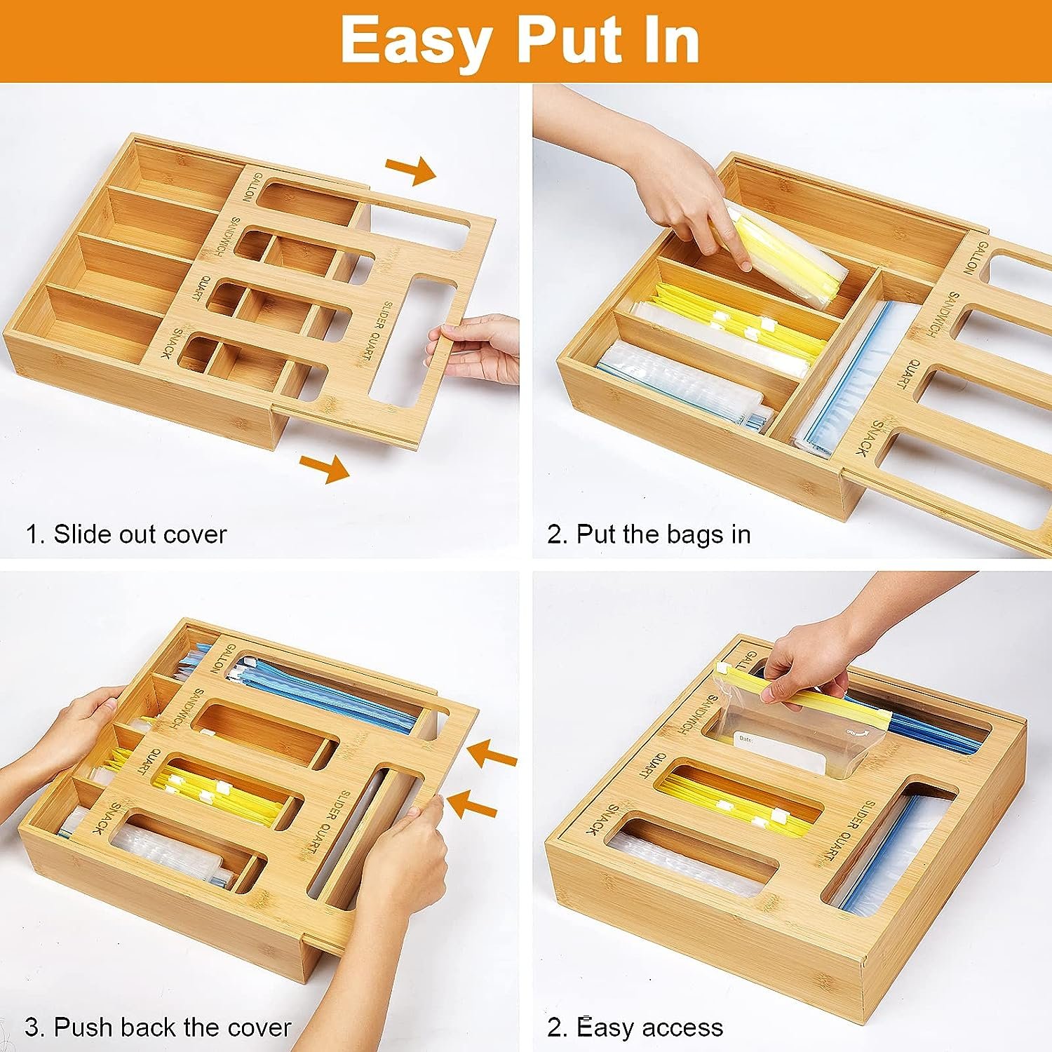 Hot Selling Bamboo Ziplock Bag Storage Organizer Food Storage Bags Container with Slider for kitchen