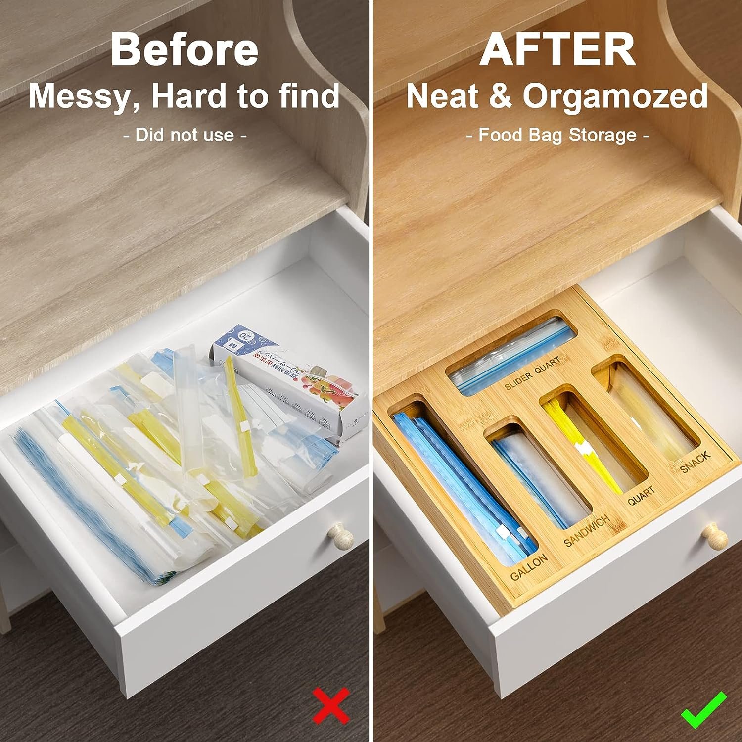 Hot Selling Bamboo Ziplock Bag Storage Organizer Food Storage Bags Container with Slider for kitchen