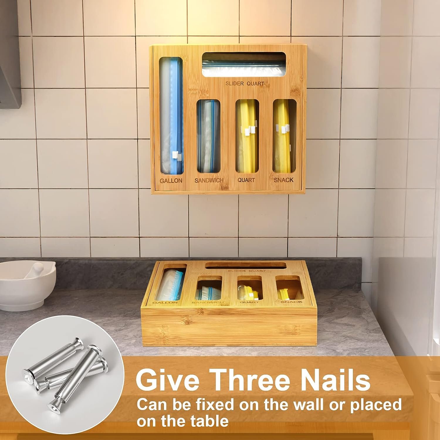 Hot Selling Bamboo Ziplock Bag Storage Organizer Food Storage Bags Container with Slider for kitchen