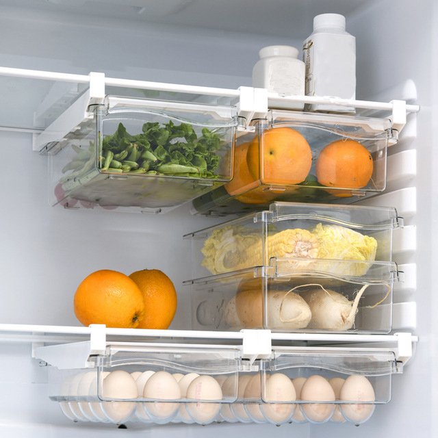 Home using stackable pull out fridge drawer refrigerator cabinet organizer bins eggs tray food storage box