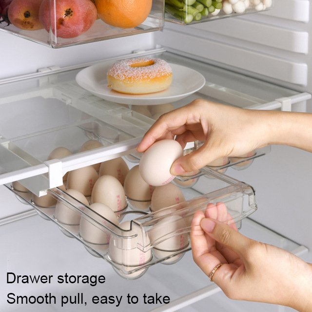 Home using stackable pull out fridge drawer refrigerator cabinet organizer bins eggs tray food storage box