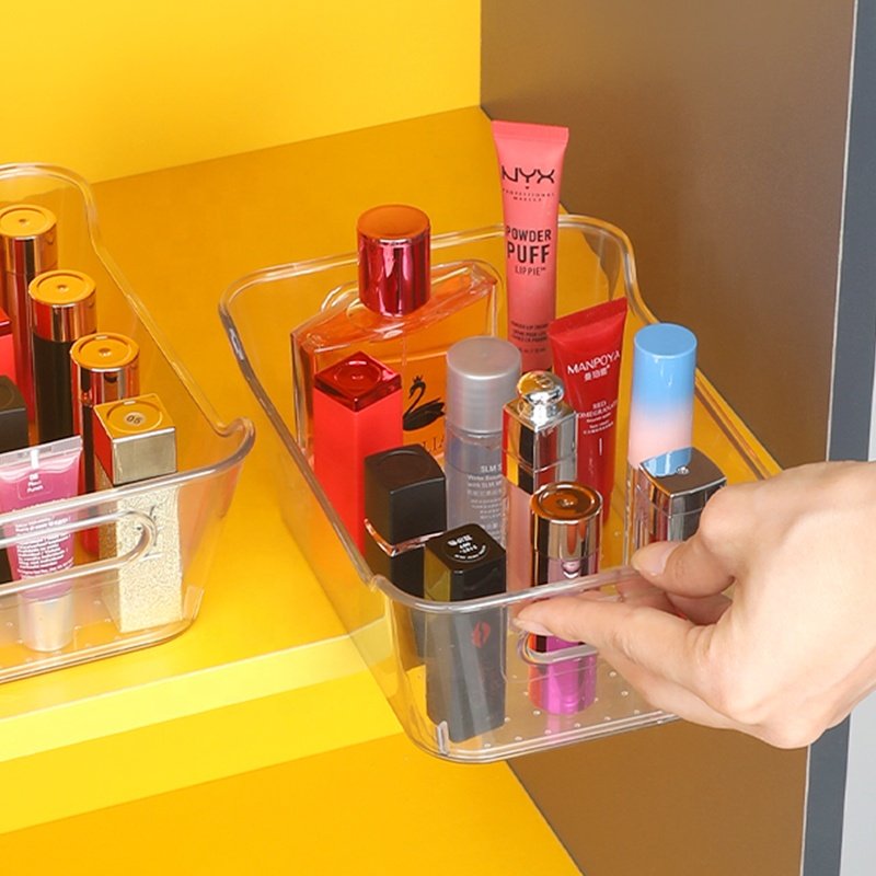 Transparent Kitchen Fridge Vegetable Organizer Cosmetics Sundries Holder PET Refrigerator Storage Box with Handle U-shaped