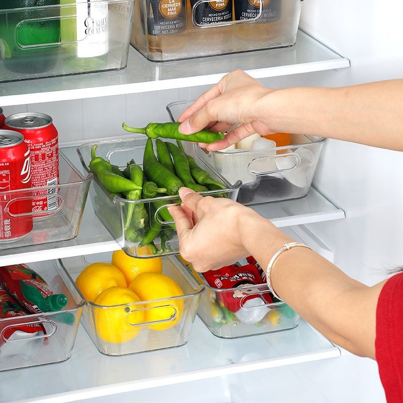 Transparent Kitchen Fridge Vegetable Organizer Cosmetics Sundries Holder PET Refrigerator Storage Box with Handle U-shaped
