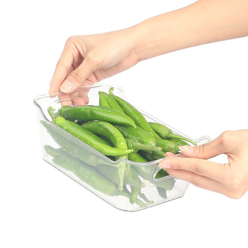 Transparent Kitchen Fridge Vegetable Organizer Cosmetics Sundries Holder PET Refrigerator Storage Box with Handle U-shaped