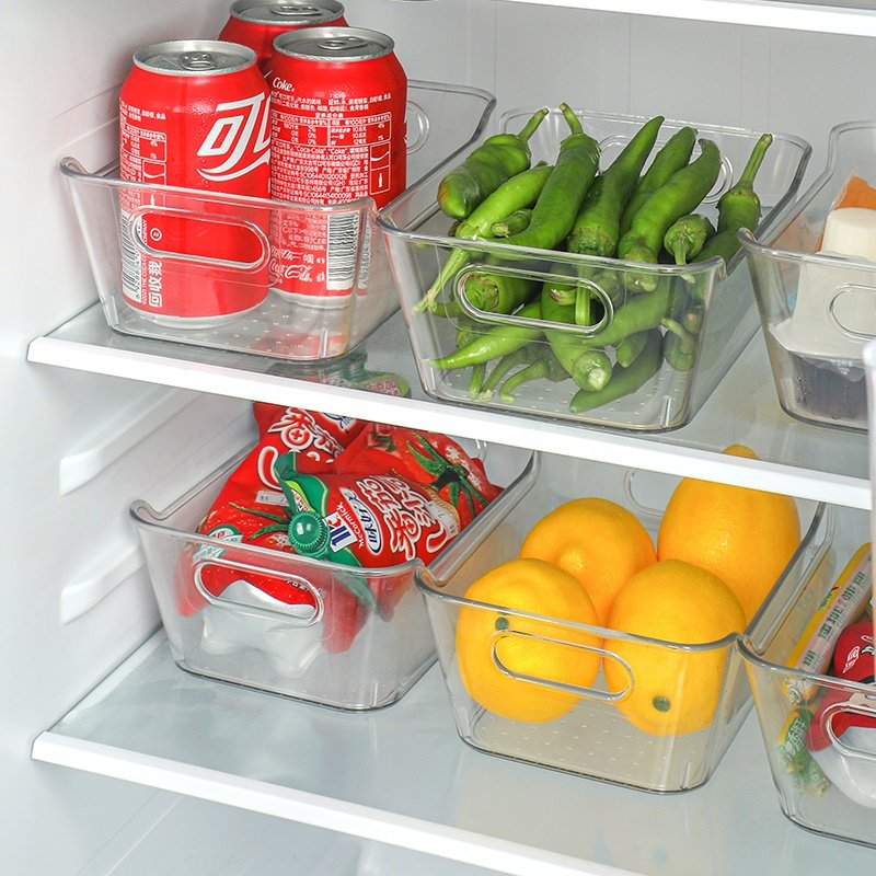 Transparent Kitchen Fridge Vegetable Organizer Cosmetics Sundries Holder PET Refrigerator Storage Box with Handle U-shaped
