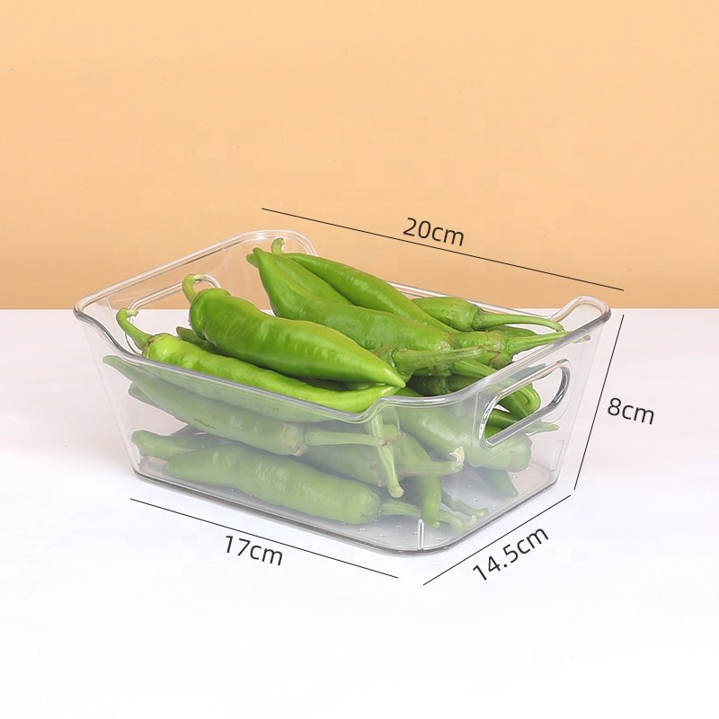Transparent Kitchen Fridge Vegetable Organizer Cosmetics Sundries Holder PET Refrigerator Storage Box with Handle U-shaped