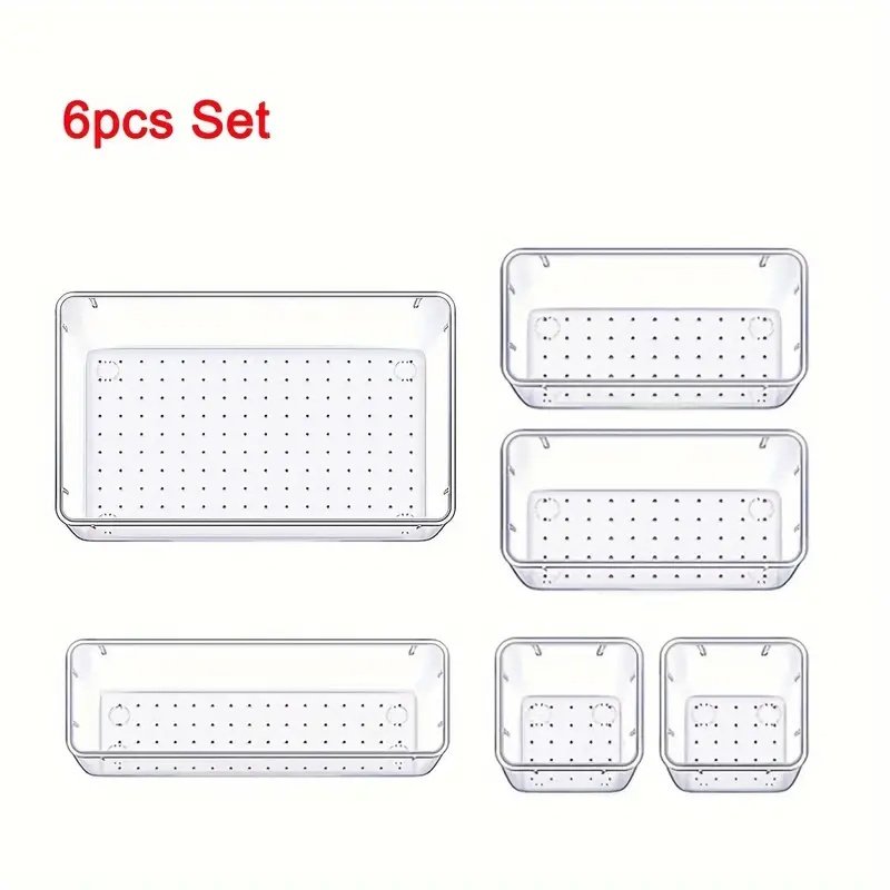 6pcs clear drawer organizer for kitchen/bathroom/office/jewelry under desk drawer organizer set clear make up storage box