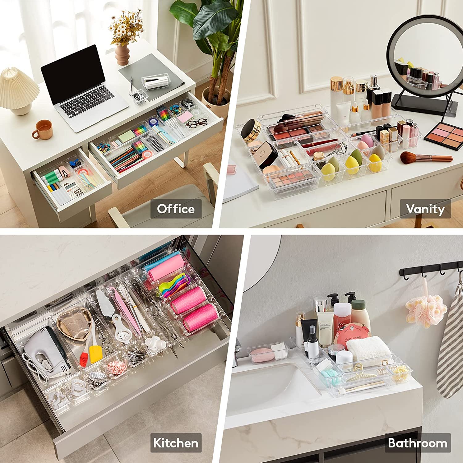 6pcs clear drawer organizer for kitchen/bathroom/office/jewelry under desk drawer organizer set clear make up storage box