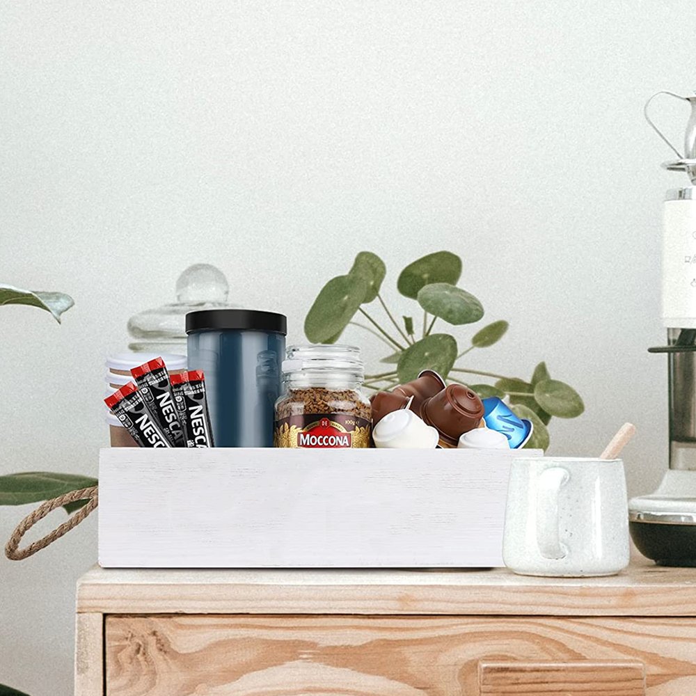 Rustic Wooden Countertop Storage Box Organizer for Coffee Bar Accessories and Food for Packaging and Display
