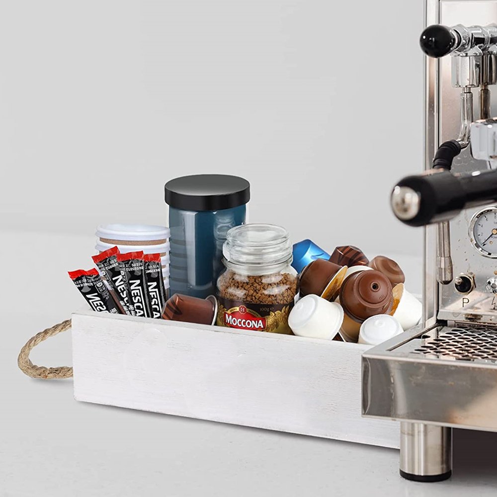 Rustic Wooden Countertop Storage Box Organizer for Coffee Bar Accessories and Food for Packaging and Display