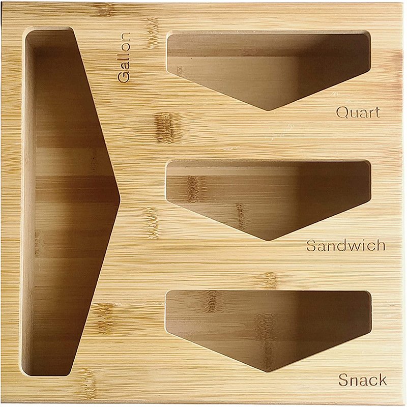 5 In 1 Bamboo Kitchen Food Storage Plastic Ziplock Bag Storage Organize Box Bamboo Food Storage Box For Drawer