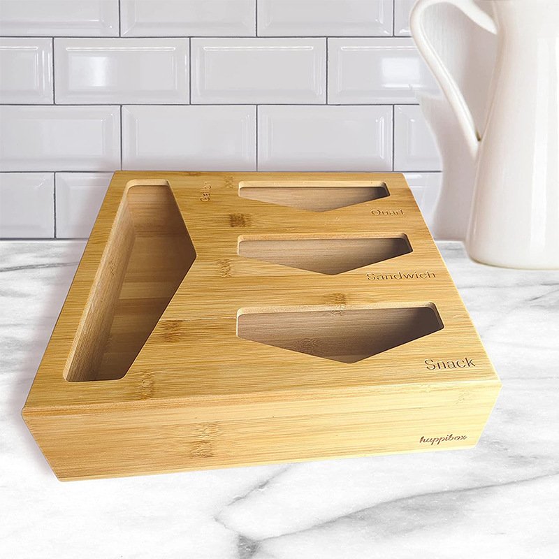 5 In 1 Bamboo Kitchen Food Storage Plastic Ziplock Bag Storage Organize Box Bamboo Food Storage Box For Drawer
