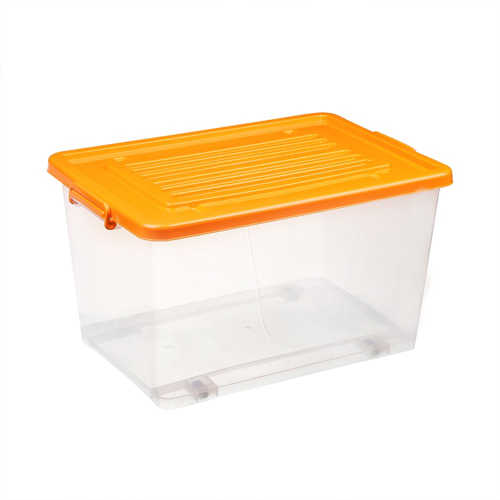 Portable 70l clear packaging plastic storage box with handle
