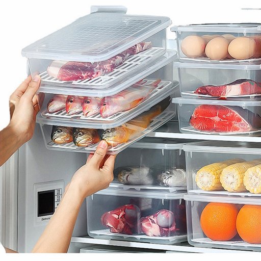 Large Kitchen Drain Plastic Fish Box Seafood Vegetable Organizer Refrigerator Fridge Double Layer Preservation Food Storage Box