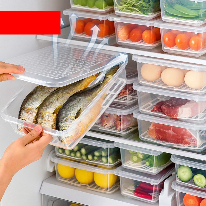 Large Kitchen Drain Plastic Fish Box Seafood Vegetable Organizer Refrigerator Fridge Double Layer Preservation Food Storage Box