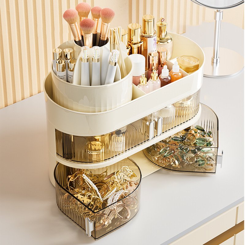 Three level drawer makeup storage box INS wind jewelry storage box Makeup table plastic storage set