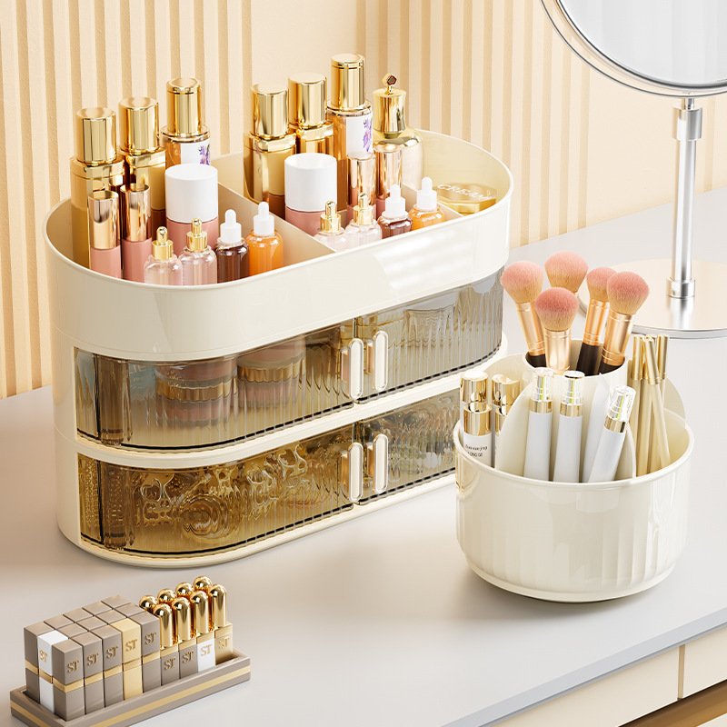 Three level drawer makeup storage box INS wind jewelry storage box Makeup table plastic storage set