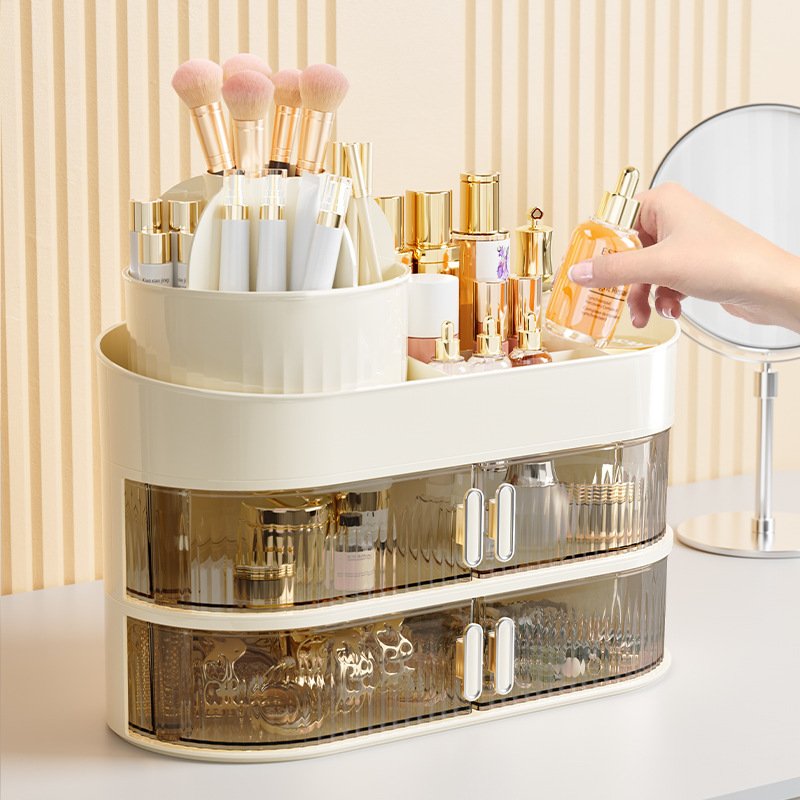 Three level drawer makeup storage box INS wind jewelry storage box Makeup table plastic storage set