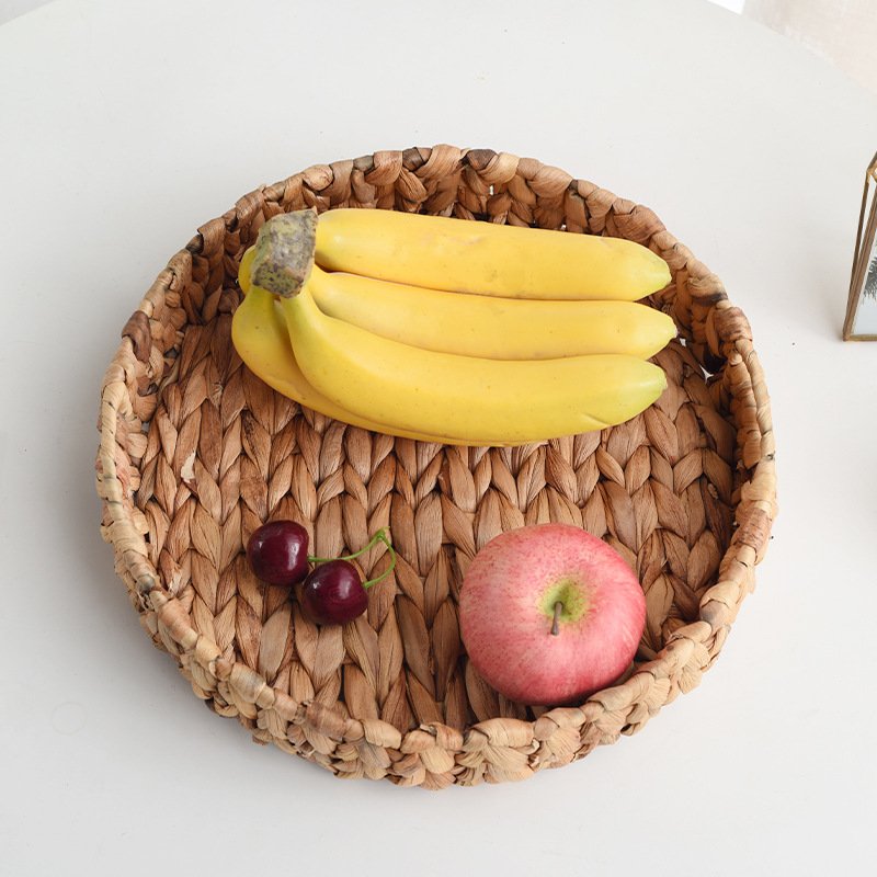 Water Hyacinth Household Woven Storage Basket Table Tray Kitchen Fruit and Vegetable Storage Basket Tray Clutter Box