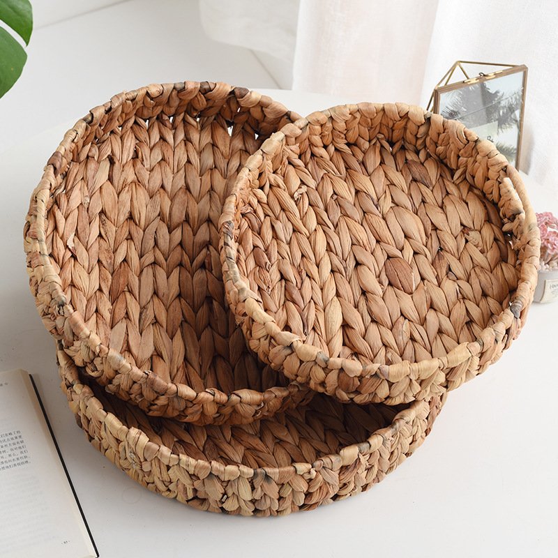 Water Hyacinth Household Woven Storage Basket Table Tray Kitchen Fruit and Vegetable Storage Basket Tray Clutter Box