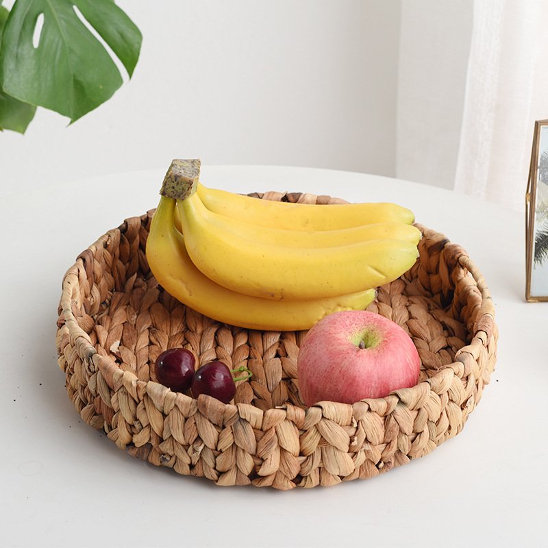 Water Hyacinth Household Woven Storage Basket Table Tray Kitchen Fruit and Vegetable Storage Basket Tray Clutter Box