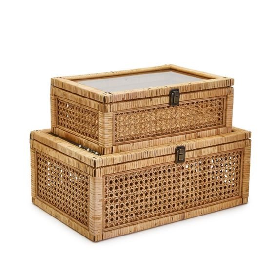 Factory direct sale rattan storage box with glass lid high-grade rattan storage box