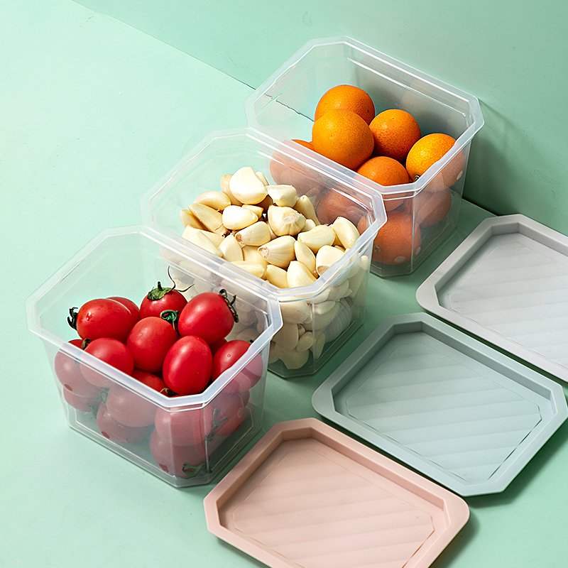 Transparent crisper fridge food plastic storage bins boxes with lid