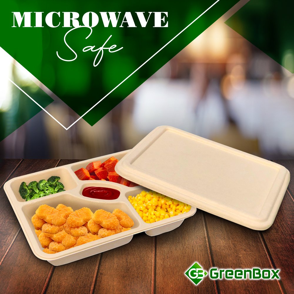 RUEIJHU Tray Food Baking Pan For Kitchen Outdoor Camping 700ml Disposable Biodegradable Takeaway Packaging 4 Compartments Lunch
