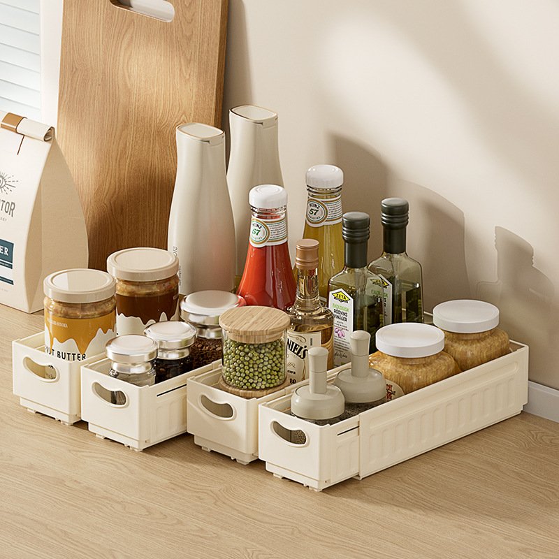 Folding Retractable Storage Box Drawer Desktop Snacks Sundries Kitchen Finishing Box Deep Cabinet Storage Box