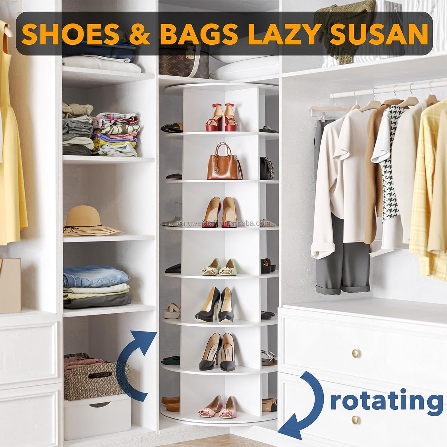 Spinning Shoe Display Revolving 360 Shoe Rack Storage Round Carousel, Vertical Handbag Rotate Shoes Closet Organization