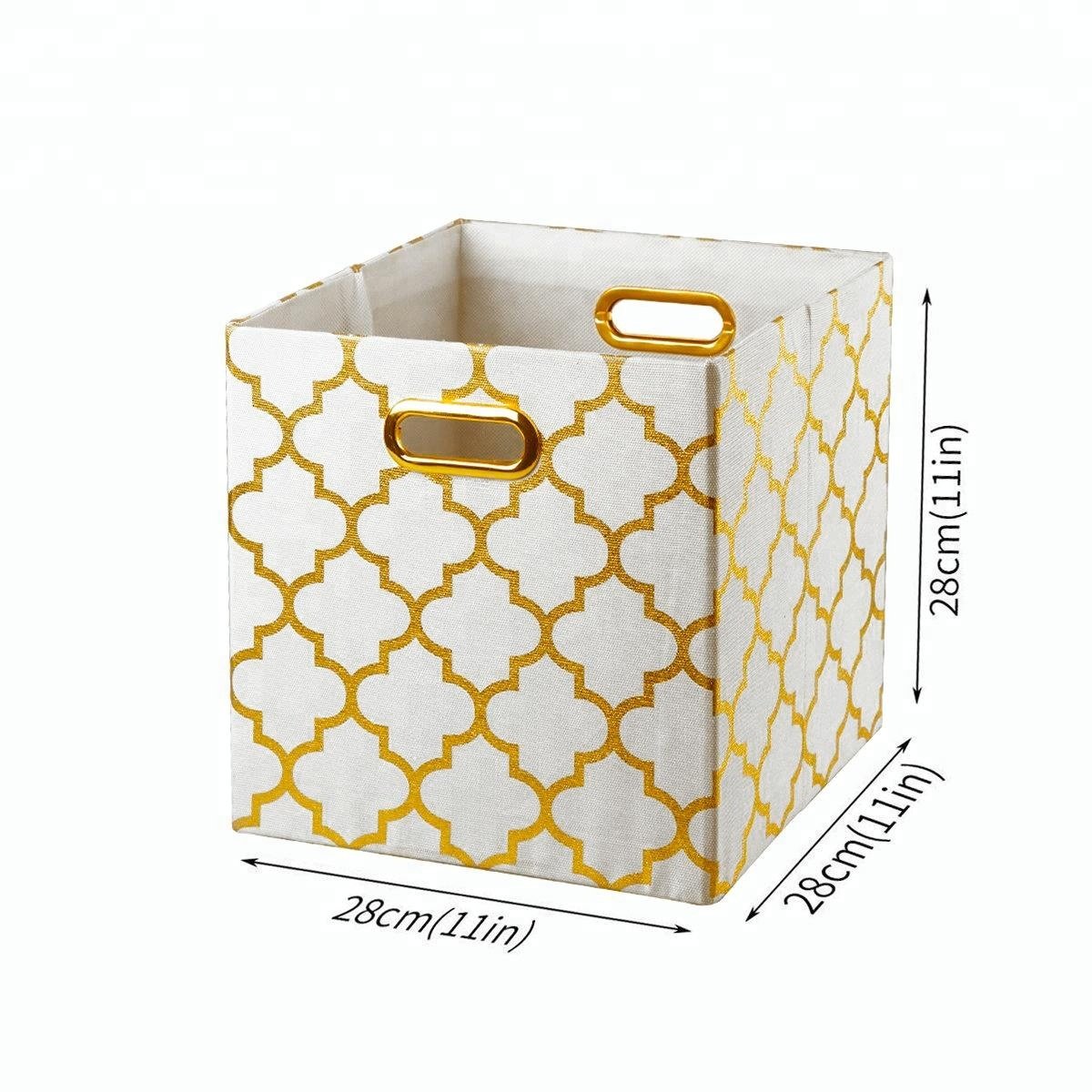 KUYUR Collapsible Storage Cubes Bin Boxes Containers Drawers Organizer Baskets with Metal 12 Foldable Handmade Portable White