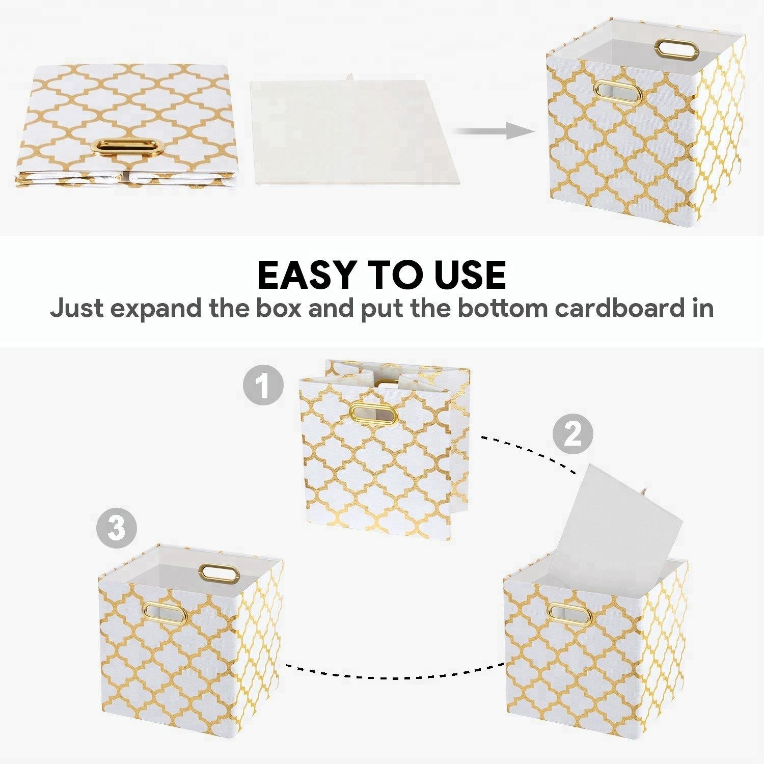 KUYUR Collapsible Storage Cubes Bin Boxes Containers Drawers Organizer Baskets with Metal 12 Foldable Handmade Portable White