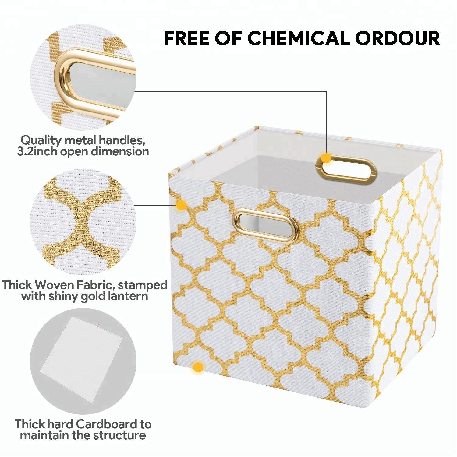 KUYUR Collapsible Storage Cubes Bin Boxes Containers Drawers Organizer Baskets with Metal 12 Foldable Handmade Portable White