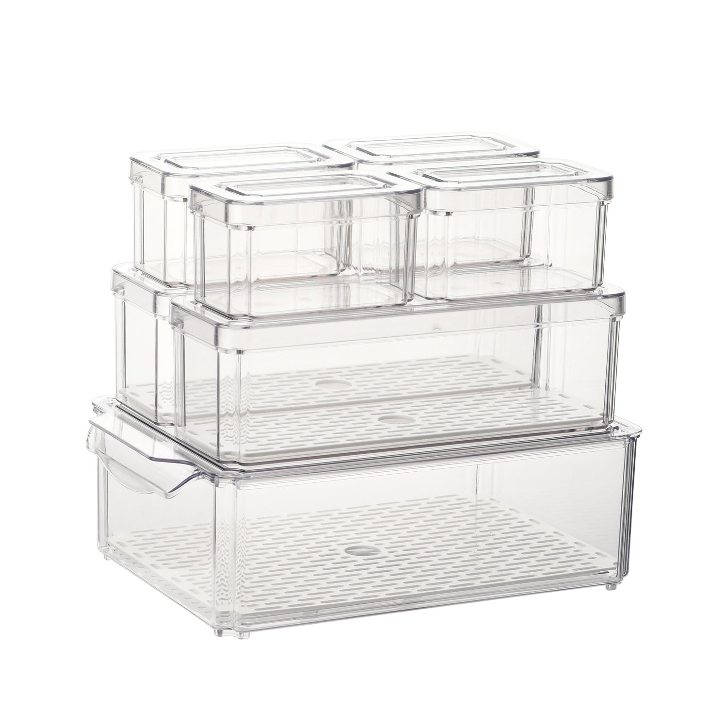 7pcs Plastic Acrylic Airtight Fresh Food Fruit and Vegetable Refrigerator Organizer Set Storage Containers with Lids for Fridge